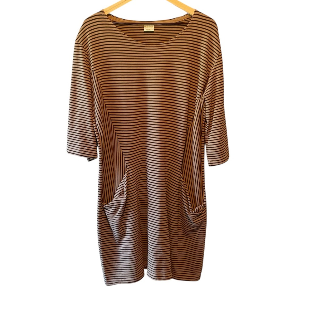 Blue Canoe Shirt Dress Womens Brown And Black Striped Half Sleeve Lagenlook Sz L